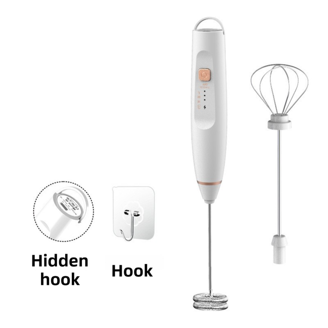 White Wireless 3-Speed Milk Frother & Egg Whisk with Dual Mixing Heads &