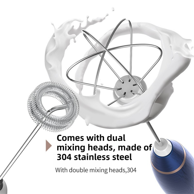 Blue Wireless 3-Speed Milk Frother & Egg Whisk with Dual Mixing Heads & Hidden view 3