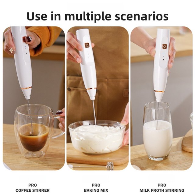Wood Grain Wireless 3-Speed Milk Frother & Egg Whisk with Dual Mixing Heads & view 5