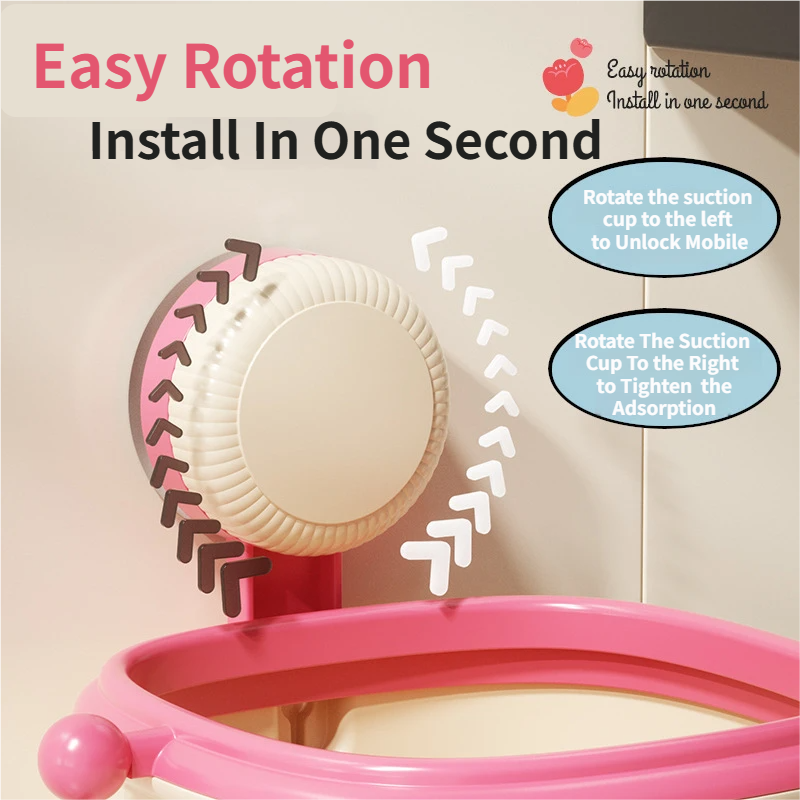 Cream Red Cute Suction Cup Wall-Mounted Trash Bin with Bag Press Ring and Wide view 3