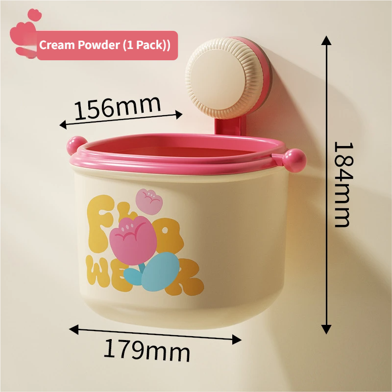 Cream Powder Cute Suction Cup Wall-Mounted Trash Bin with Bag Press Ring and