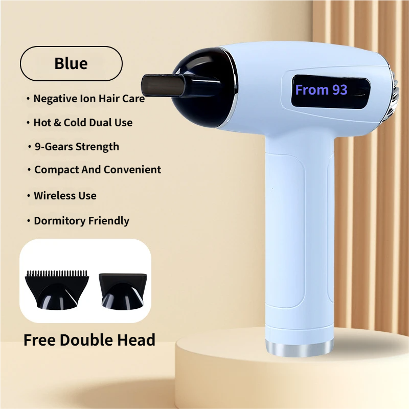 Blue Cordless Ionic Constant Heated Hair Dryer with LCD Display & 9 Wind