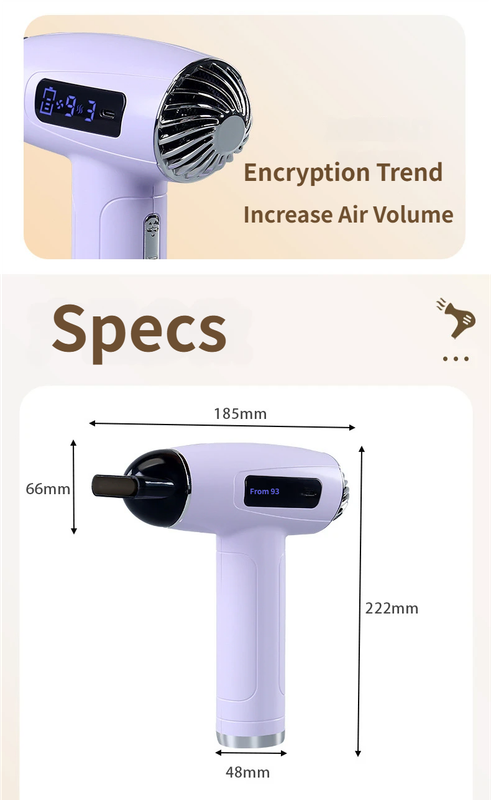 Beige Cordless Ionic Constant Heated Hair Dryer with LCD Display & 9 Wind view 4
