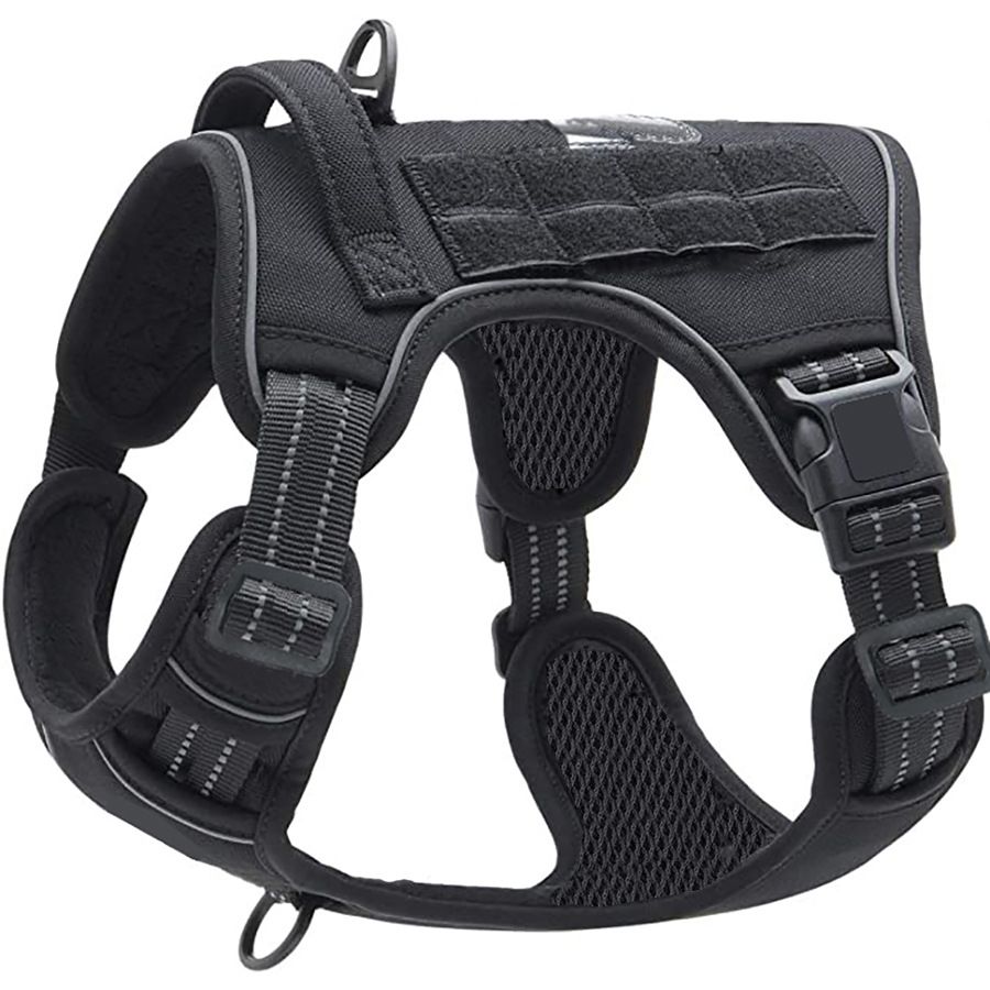 Black Professional Adjustable Tactical Dog Mesh Harness - Reflective No-Pull — image 1