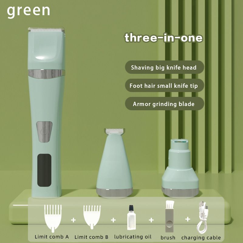 Green Professional 3-in-1 Pet Grooming Kit - Low-Noise Rechargeable Dog Hair