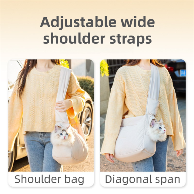 Beige Foldable Insulated Quilted Pet Shoulder Bag with Adjustable Peep Hole & view 4