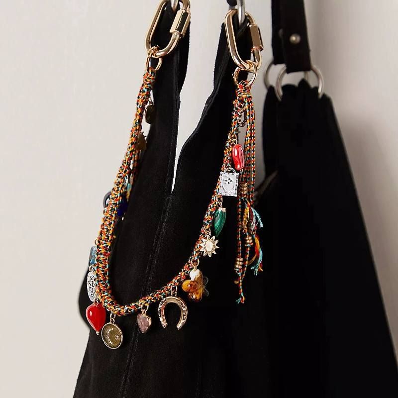 #4346 Bohemian Vintage Ceramic Keychain Bag Charm - Muti-Layered Handcrafted view 2