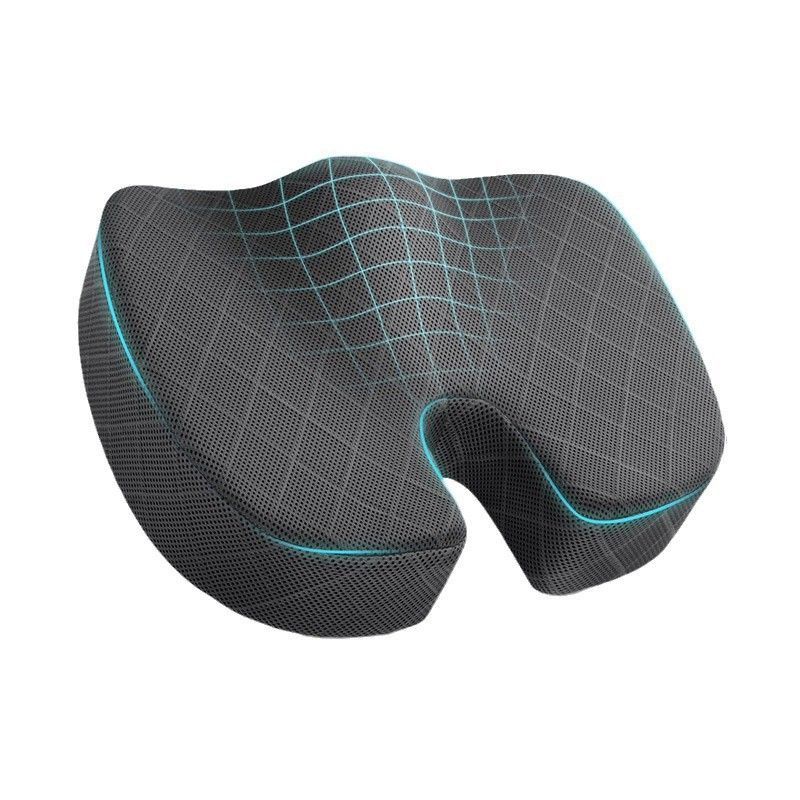 Grey Ergonomic Memory Foam U-Shaped Seat Cushion - Breathable Orthopedic