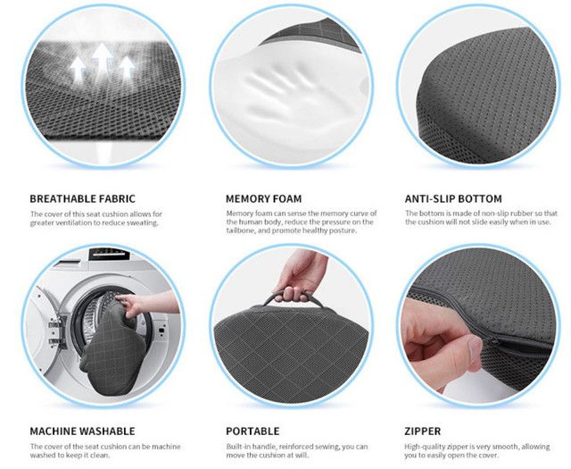 Grey Ergonomic Memory Foam U-Shaped Seat Cushion - Breathable Orthopedic view 4