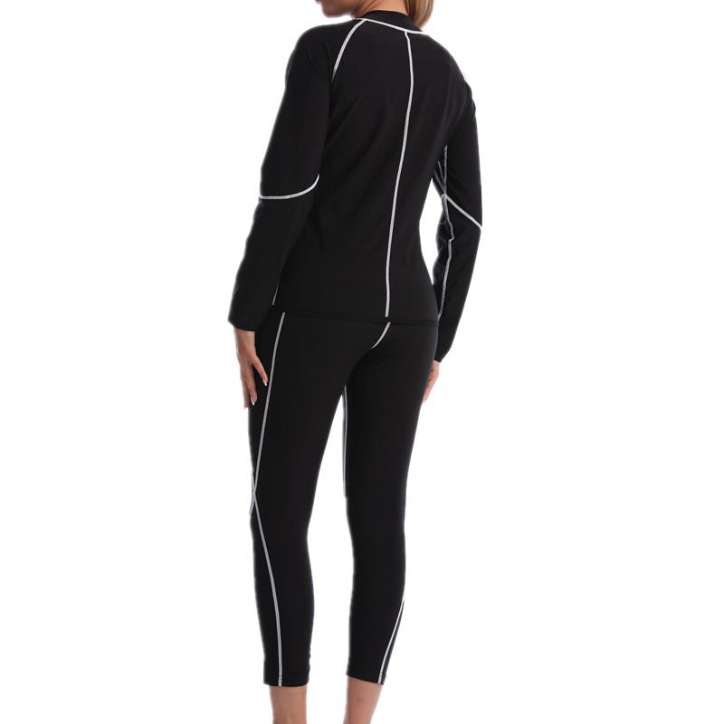 S Size Black and Silver Women's Workout Sauna Sweat Suit Set: Long Sleeve & view 5