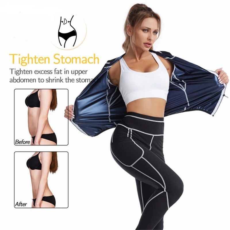 3XL Size Black and Silver Women's Workout Sauna Sweat Suit Set: Long Sleeve & view 2