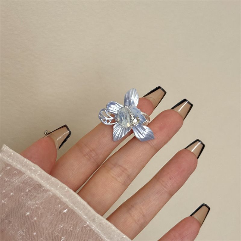 Vintage Camellia Handmade Enamel Wide Metal Ring B with Zirconia Accents