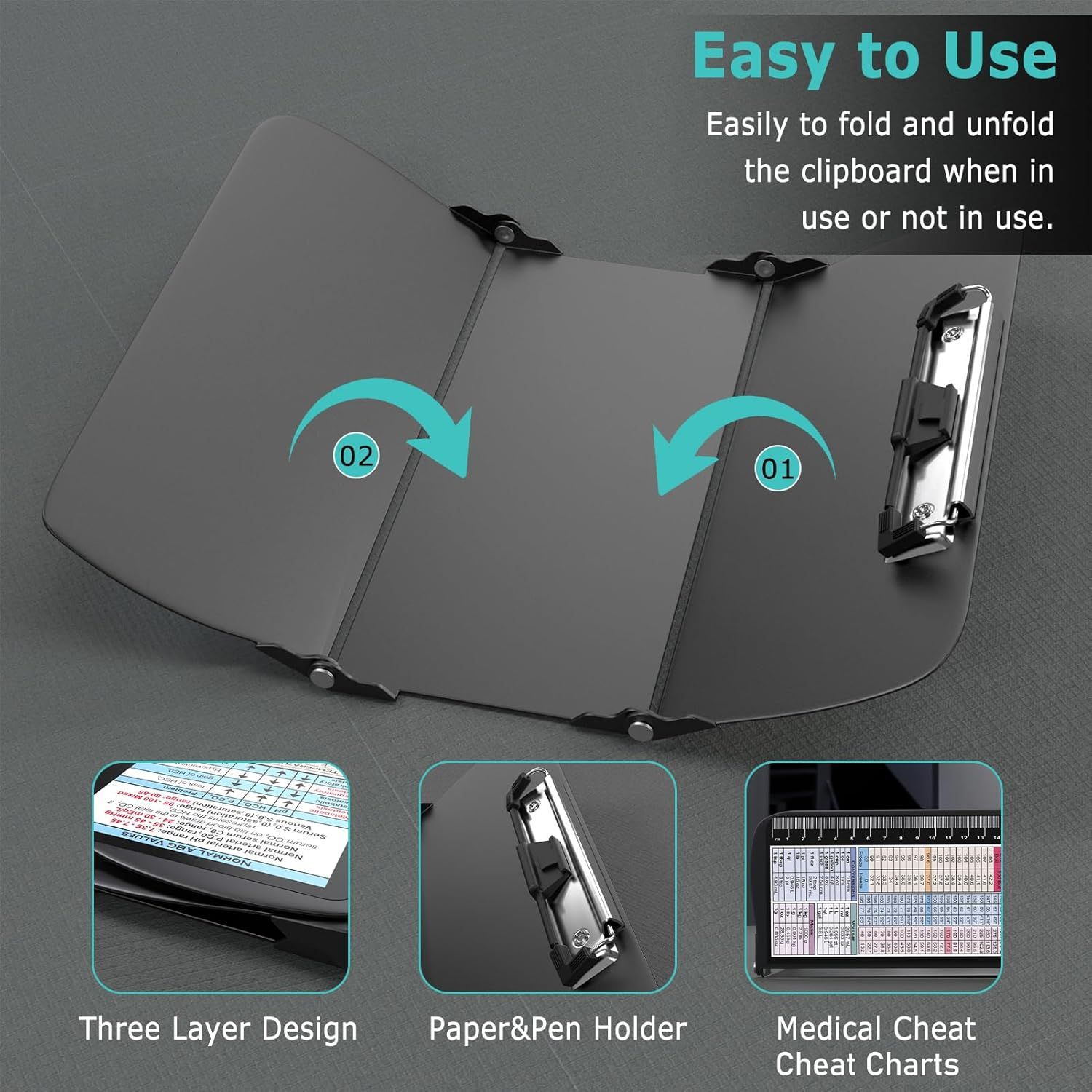 Blue Waterproof Aluminum Tri-Fold Nursing Clipboard with Pen Slot view 5