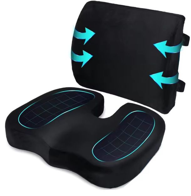 Ergonomic Memory Foam Seat Cushion & Lumbar Support Set - Soft Crystal Velvet