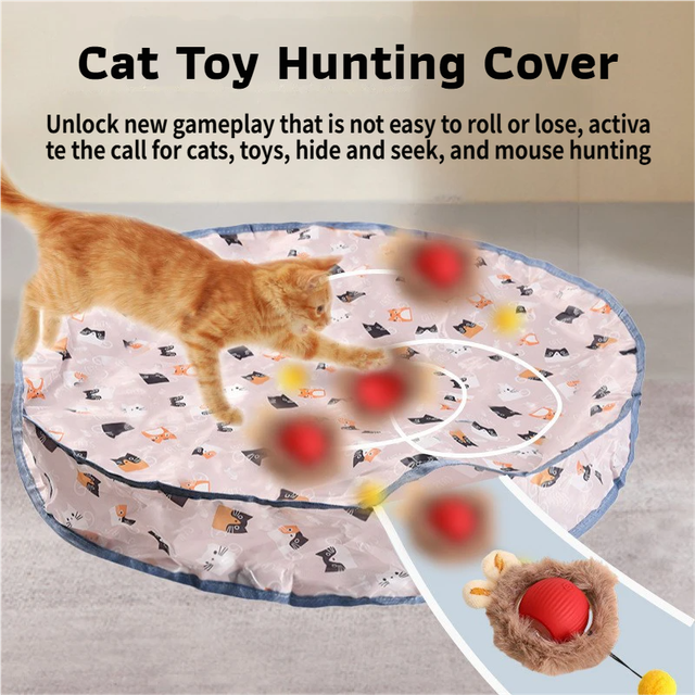 Interactive Hunting Hidden Prey Cat Toy Set - Red Plush Automatic Moving Ball