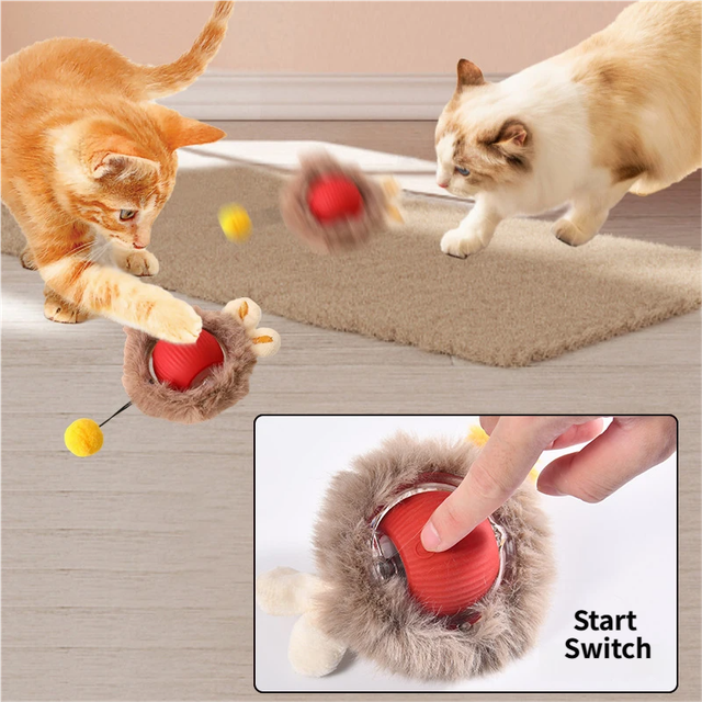 Interactive Hunting Hidden Prey Cat Toy Set - Red Plush Automatic Moving Ball view 4