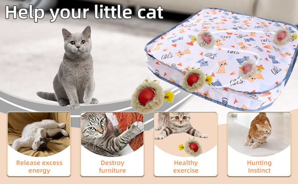 Interactive Hunting Hidden Prey Cat Toy Set - Grey Plush Automatic Moving Ball view 7