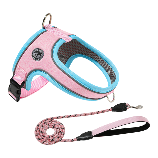 XS Size Pink Waterproof Reflective Saddle-Style Dog Harness & 1.5M Leash Set — image 1