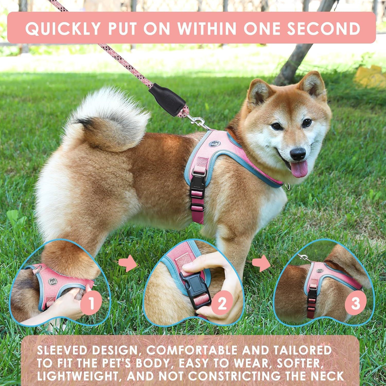 XS Size Grey Waterproof Reflective Saddle-Style Dog Harness & 1.5M Leash Set view 5