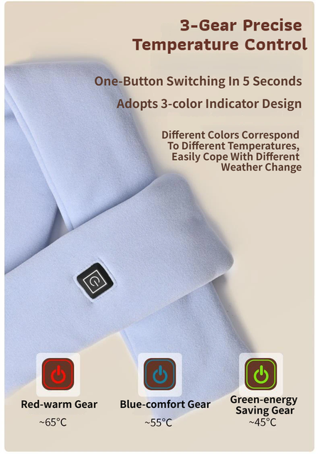 Red USB Powered Graphene Rapid Heated Scarf - 80 x 10 CM Washable Winter view 3