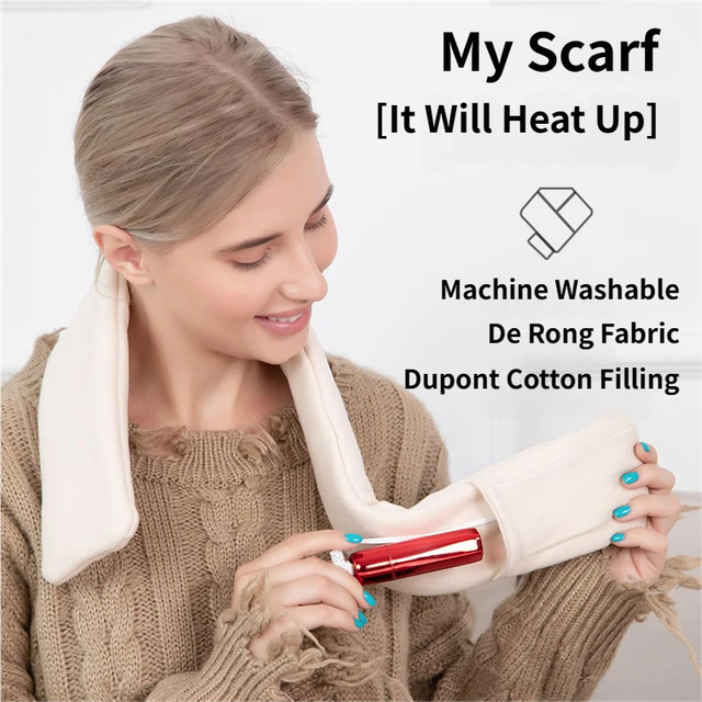 Red USB Powered Graphene Rapid Heated Scarf - 80 x 10 CM Washable Winter view 6