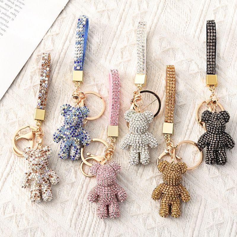 White Crystal-Encrusted Sparkling Bear Keychain - Luxury Fashion Bag Charm & view 2