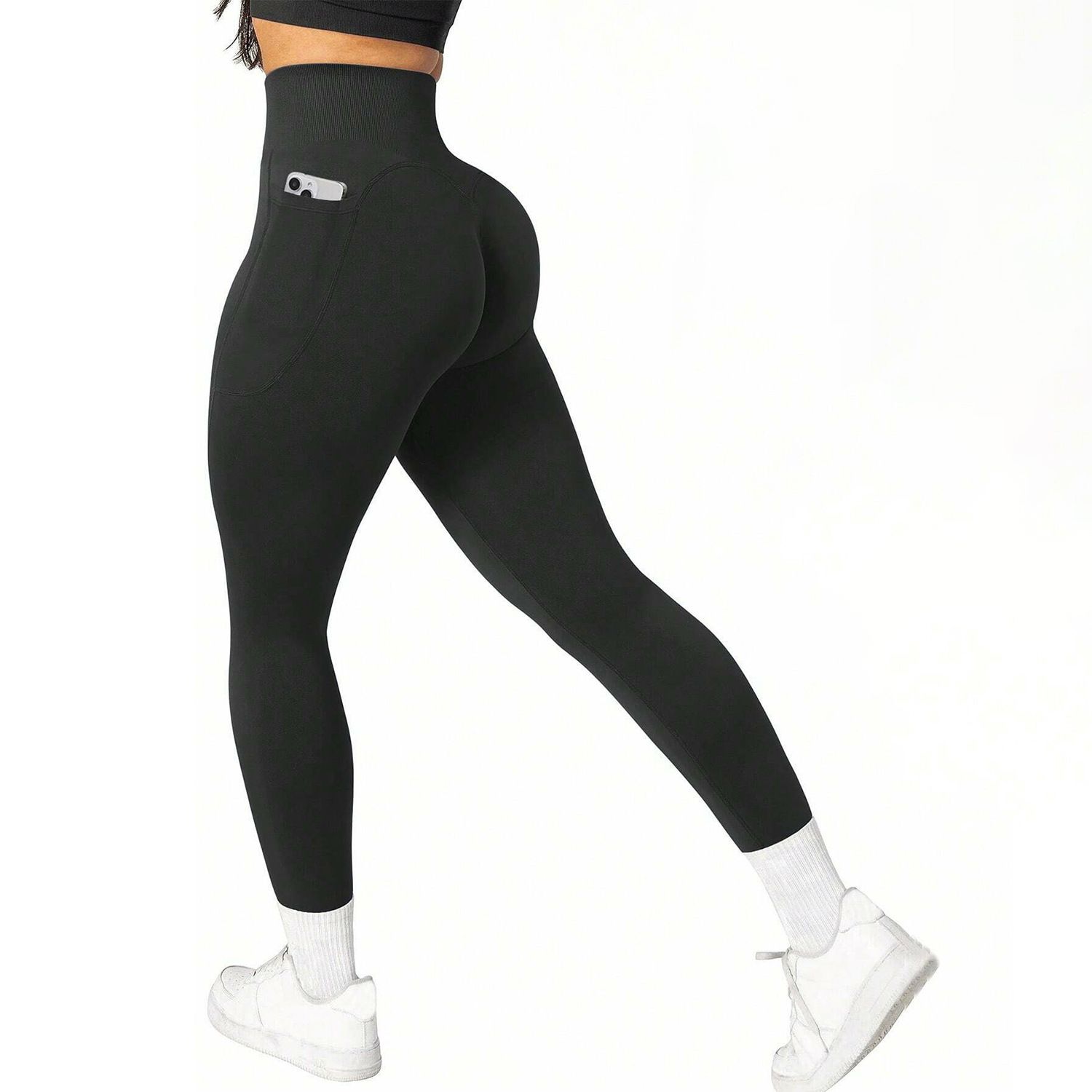 S Size Black Breathable High-Waist Ruched Butt-Lift Yoga Leggings - Dual — image 1