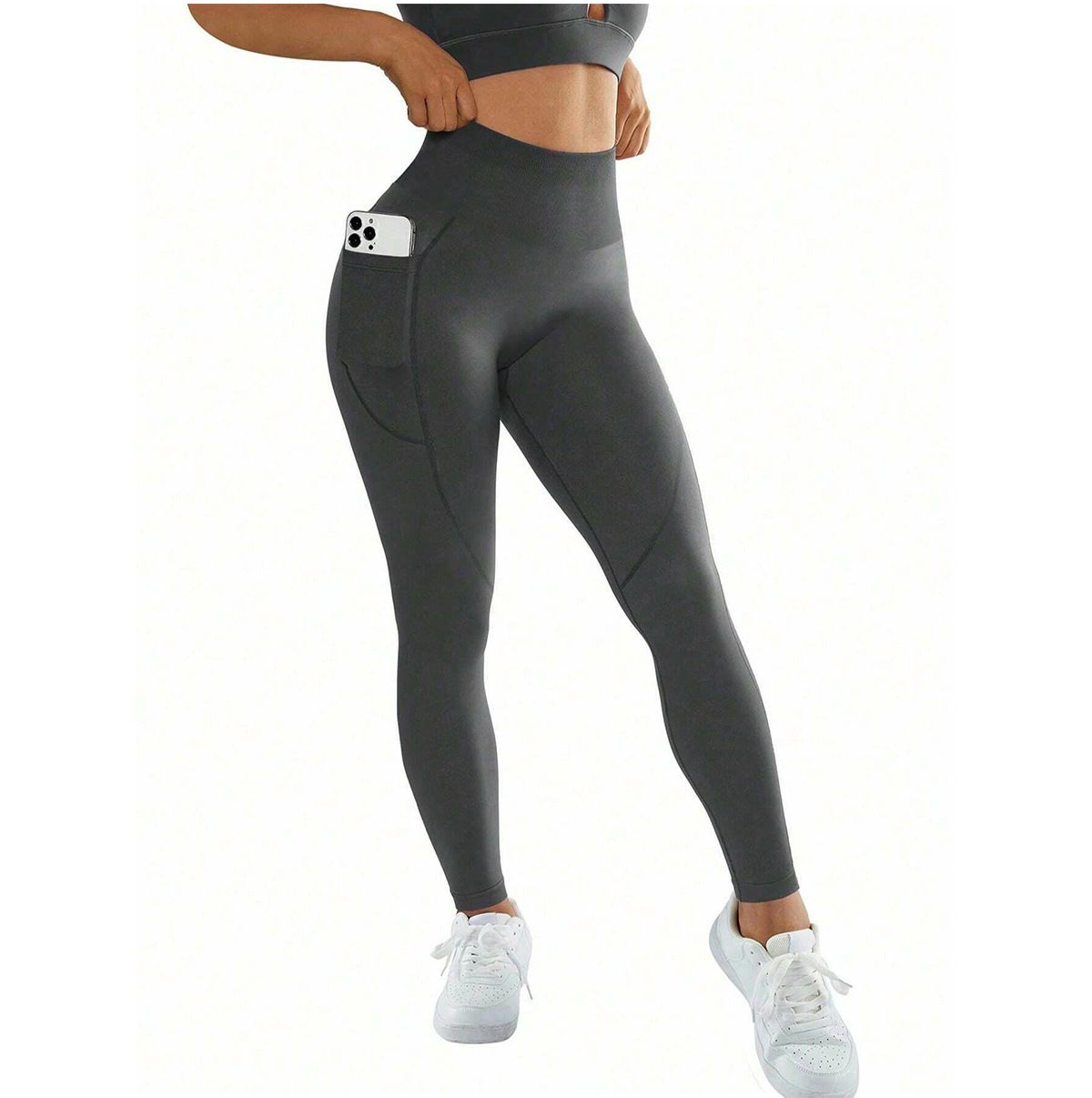 S Size Black Breathable High-Waist Ruched Butt-Lift Yoga Leggings - Dual view 4