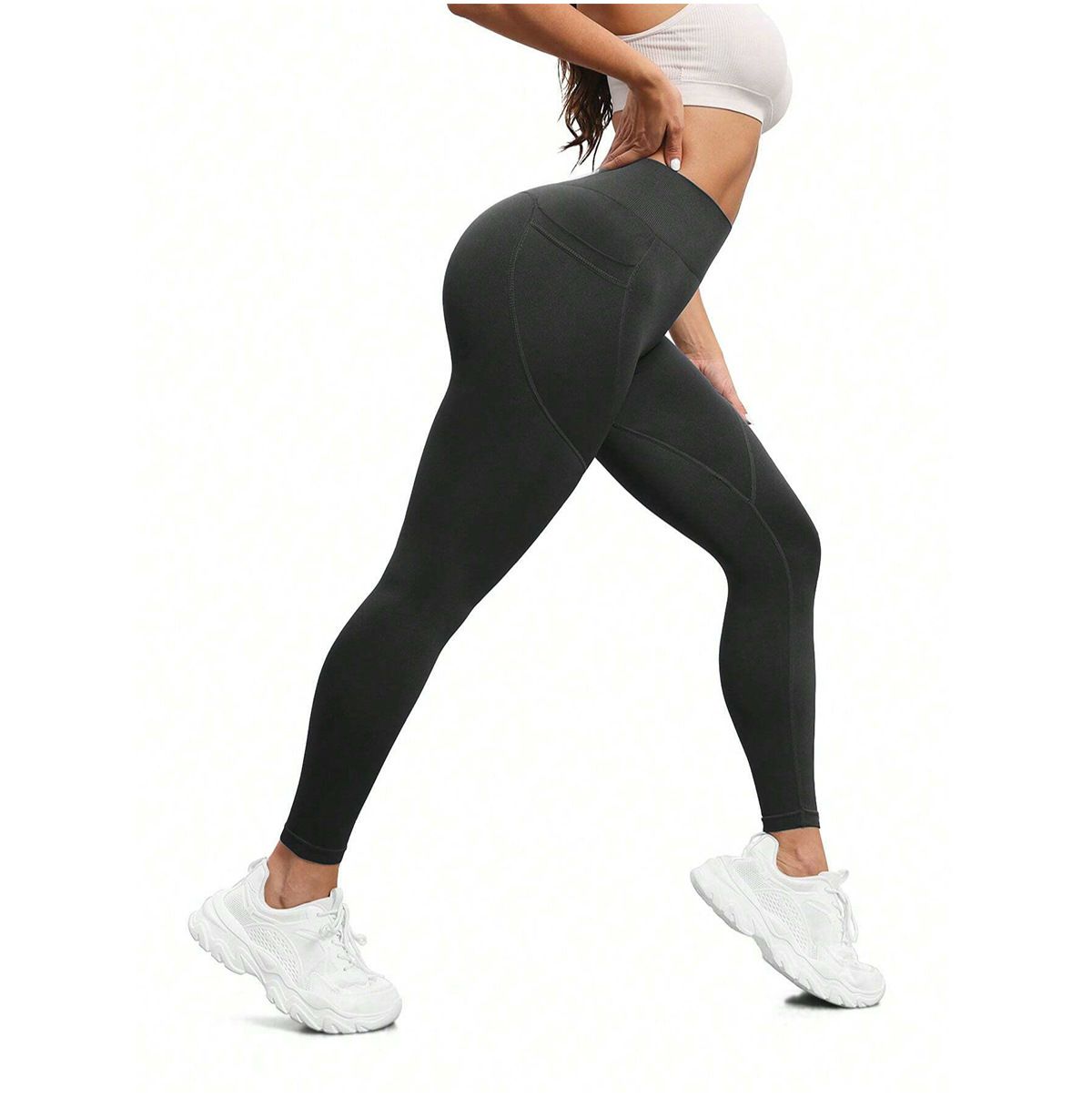 S Size Black Breathable High-Waist Ruched Butt-Lift Yoga Leggings - Dual view 5
