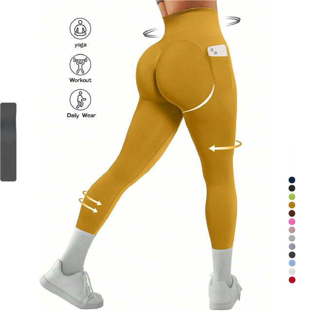S Size Blue Breathable High-Waist Ruched Butt-Lift Yoga Leggings - Dual view 3