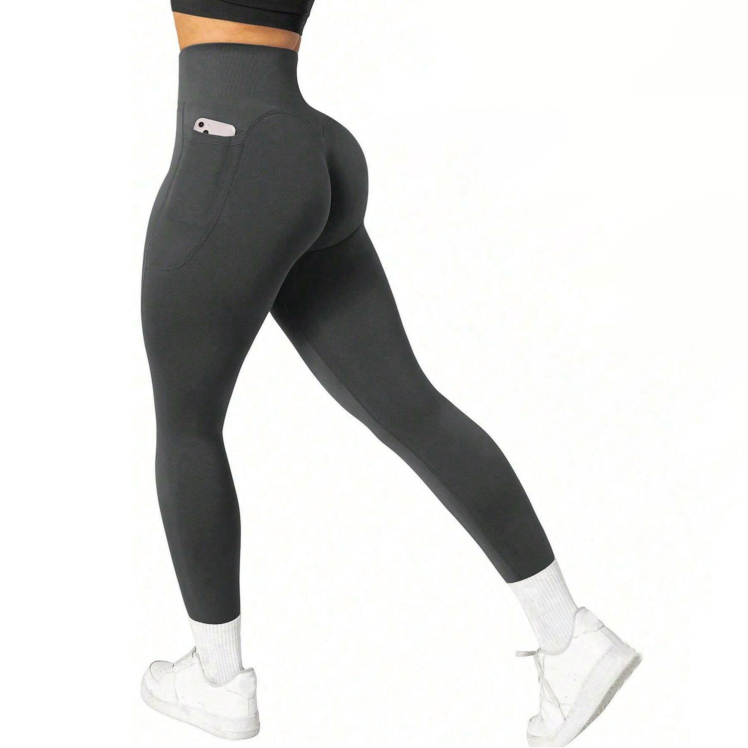 M Size Dark Grey Breathable High-Waist Ruched Butt-Lift Yoga Leggings - Dual — image 1