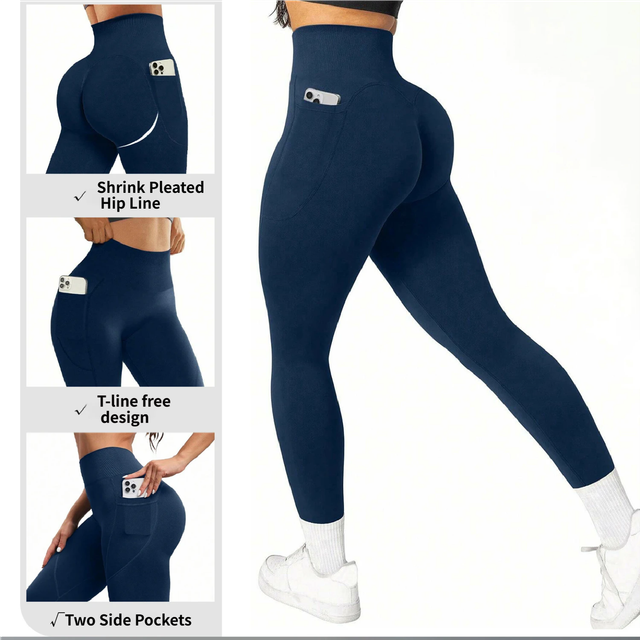 L Size Coffee Breathable High-Waist Ruched Butt-Lift Yoga Leggings - Dual view 2