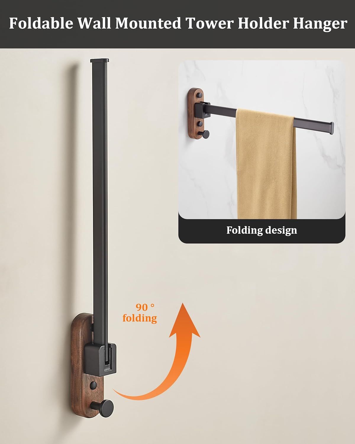 23CM Moisture Aluminum Folding Towel Rack Integrated Bottom Hook - 90° Folding view 5
