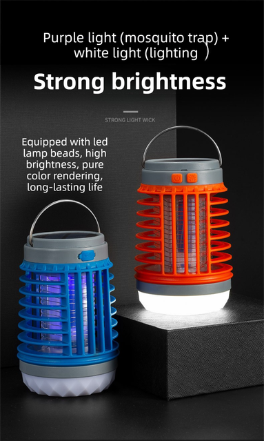 Blue 2-in-1 Cordless Flashlight & Zapper Lantern - Solar view 2