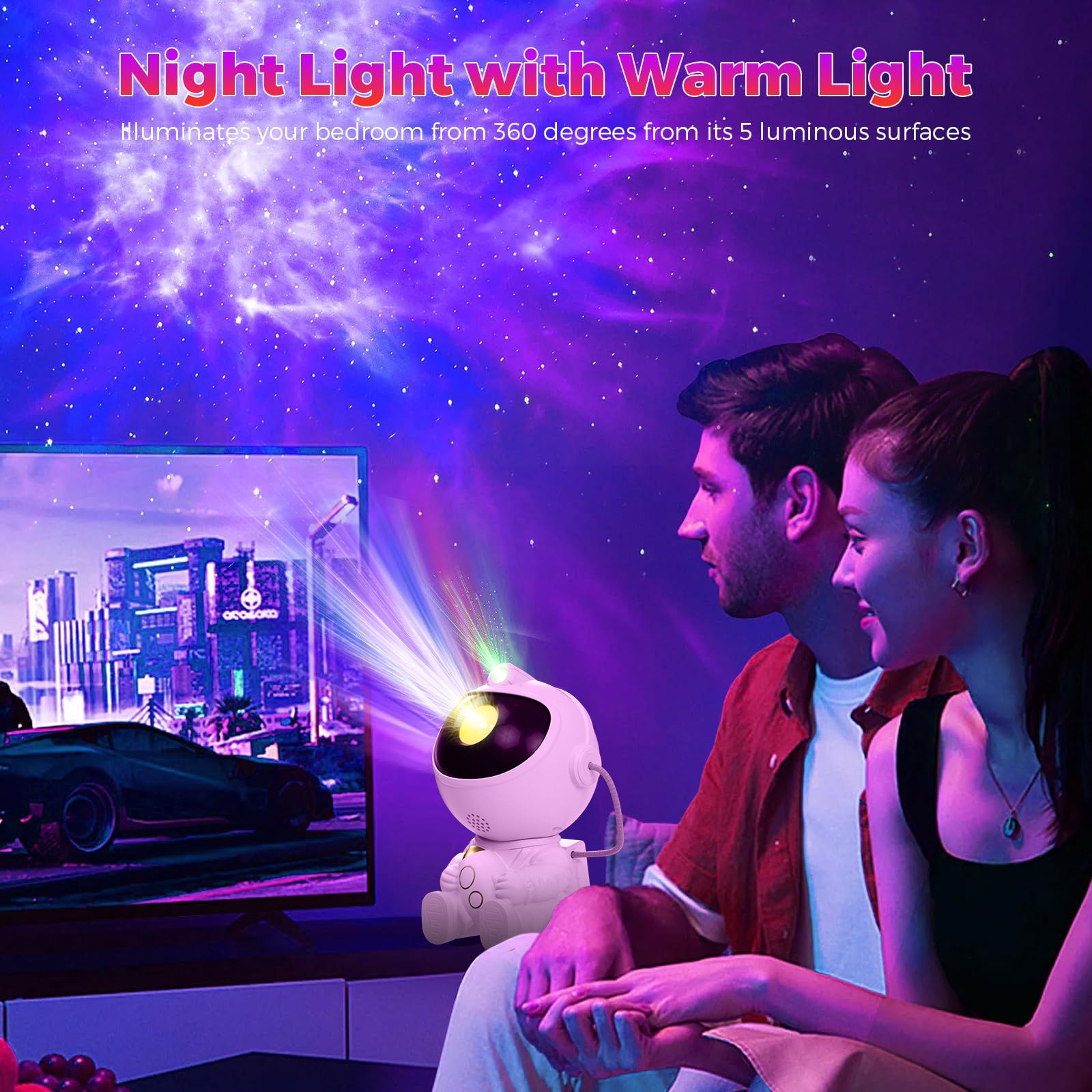 USB Powered Astronaut Nebula Projector & Starry Night Ambient Light with view 7