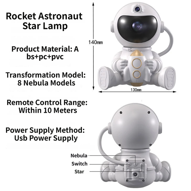 USB Powered Astronaut Nebula Projector & Starry Night Ambient Light with Small view 2