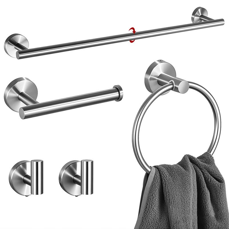 5PCS Matt Silver Stainless Steel Bathroom Organizer Set - Wall-Mounted