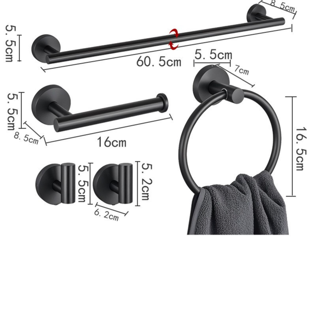 5PCS Matt Silver Stainless Steel Bathroom Organizer Set - Wall-Mounted view 5