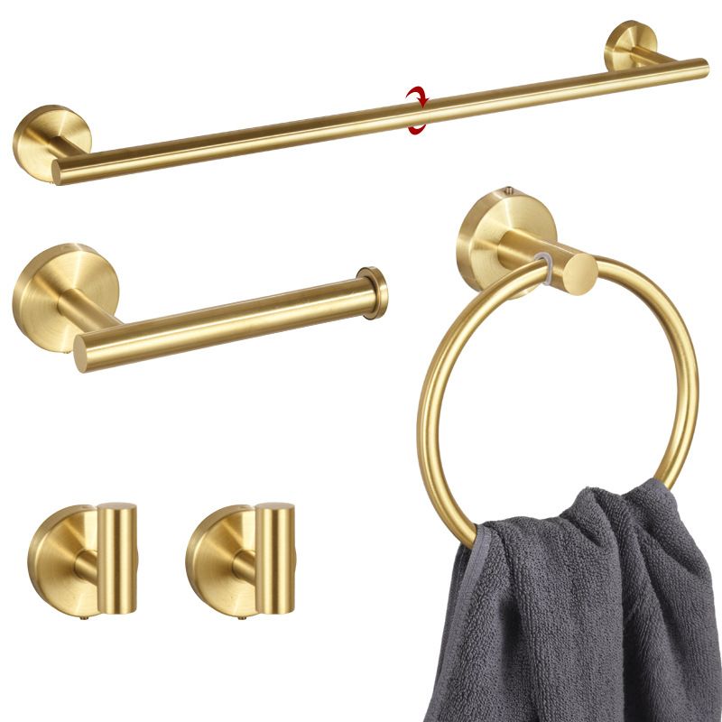 5PCS Matt Gold Stainless Steel Bathroom Organizer Set - Wall-Mounted Rotatable