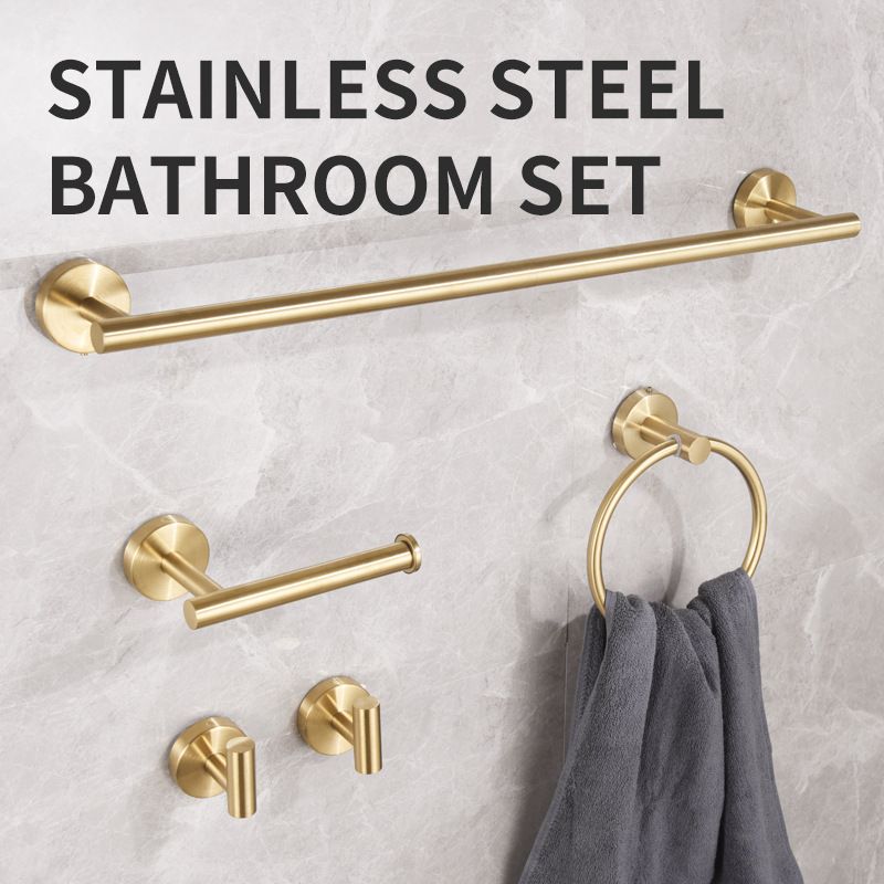 5PCS Matt Gold Stainless Steel Bathroom Organizer Set - Wall-Mounted Rotatable view 2