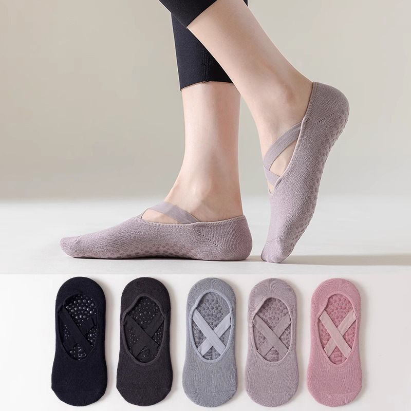 5-Pair Dark Purple Premium Non-Slip Yoga & Pilates Socks with Elastic view 2