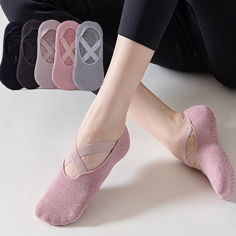 5-Pair Dark Purple Premium Non-Slip Yoga & Pilates Socks with Elastic view 3