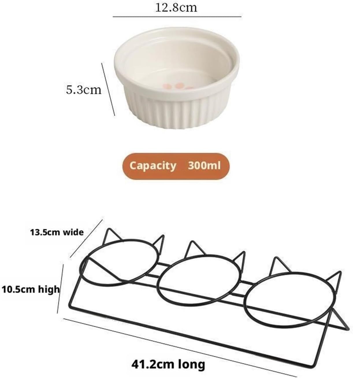 Triple Slanted Ceramic Pet Bowl Set with Elevated Iron Stand and Non Slip Base view 7