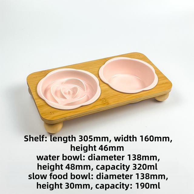 Pink Ceramic Floral Cat Slow Feeder(190ML) & Water Bowl(320ML) Set view 2