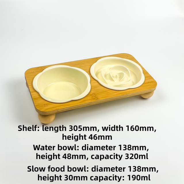 Yellow Ceramic Floral Cat Slow Feeder(190ML) & Water Bowl(320ML) Set view 2