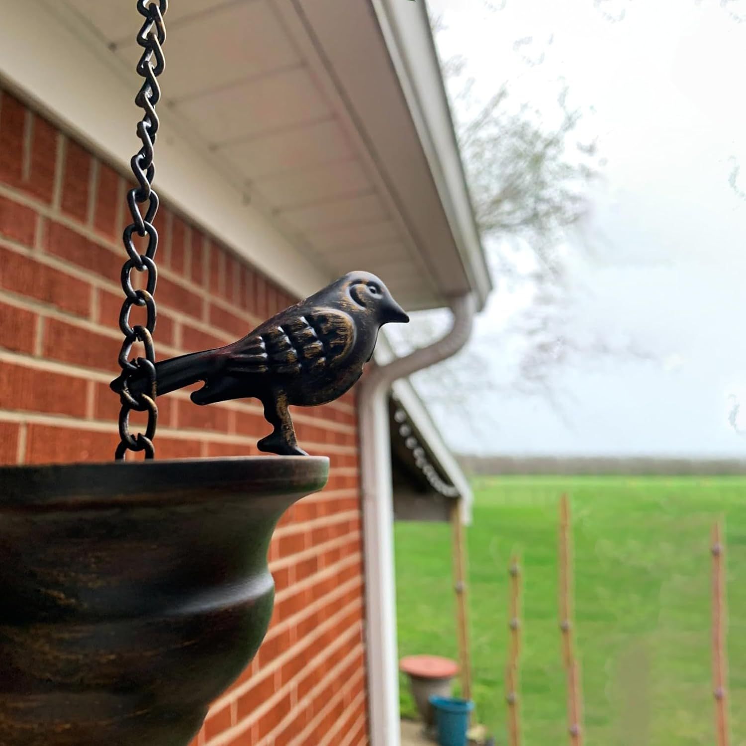 Vintage Metal Bird Shaped Rain Chain Catcher - 23.6 Inches Decorative Hanging view 3