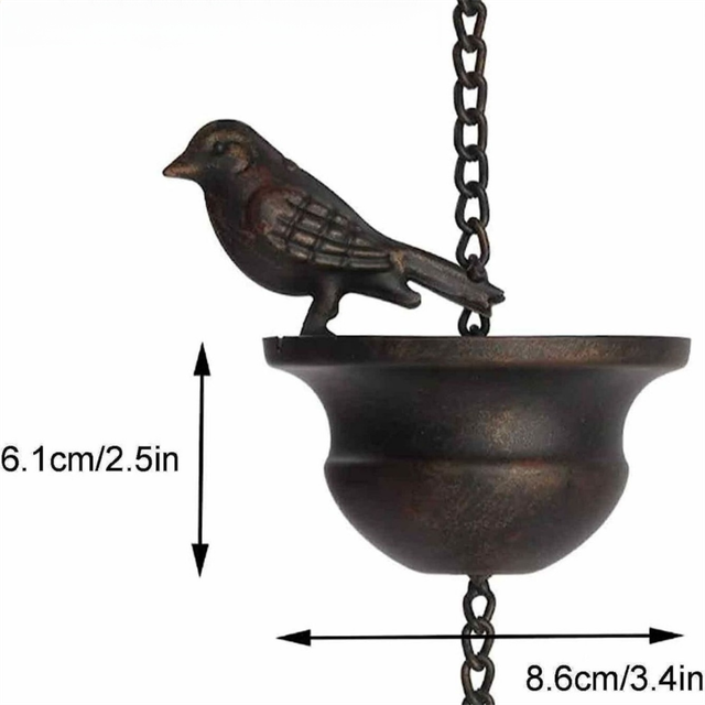Vintage Metal Bird Shaped Rain Chain Catcher - 23.6 Inches Decorative Hanging view 4