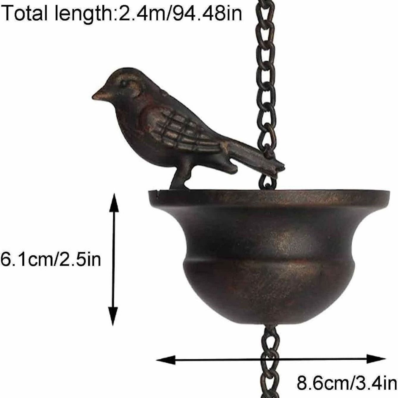 Vintage Metal Bird Shaped Rain Chain Catcher - 94 Inches Decorative Hanging view 5