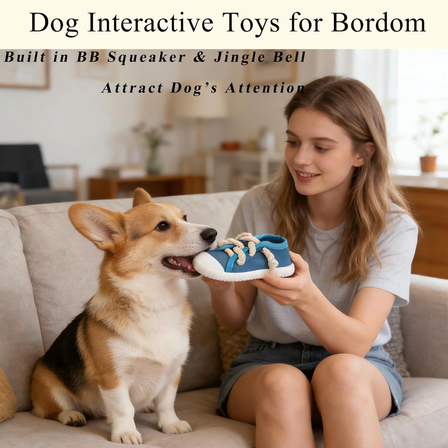 2-Pack Yellow Bite Resistant Slipper Interactive Dog Toy Built in BB Squeaky & view 4