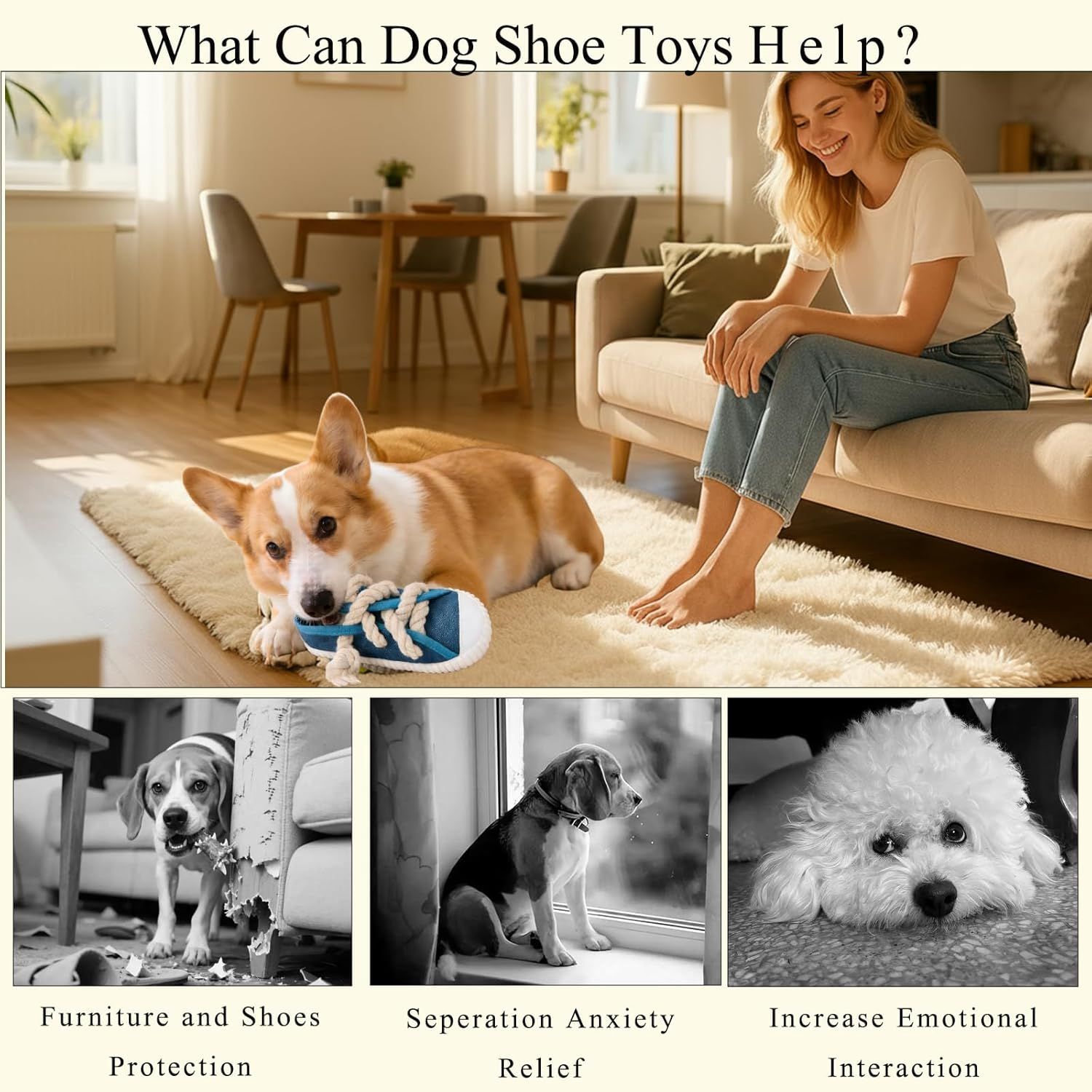 3-Pack Bite Resistant Slipper Interactive Dog Toy Built in BB Squeaky & Bell view 2